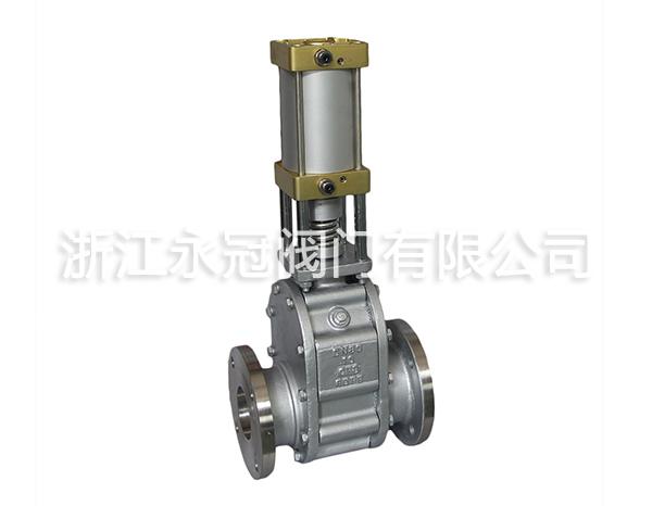 不鏽鋼(gāng)氣動陶瓷(cí)雙閘闆閥(fá)Z644TC